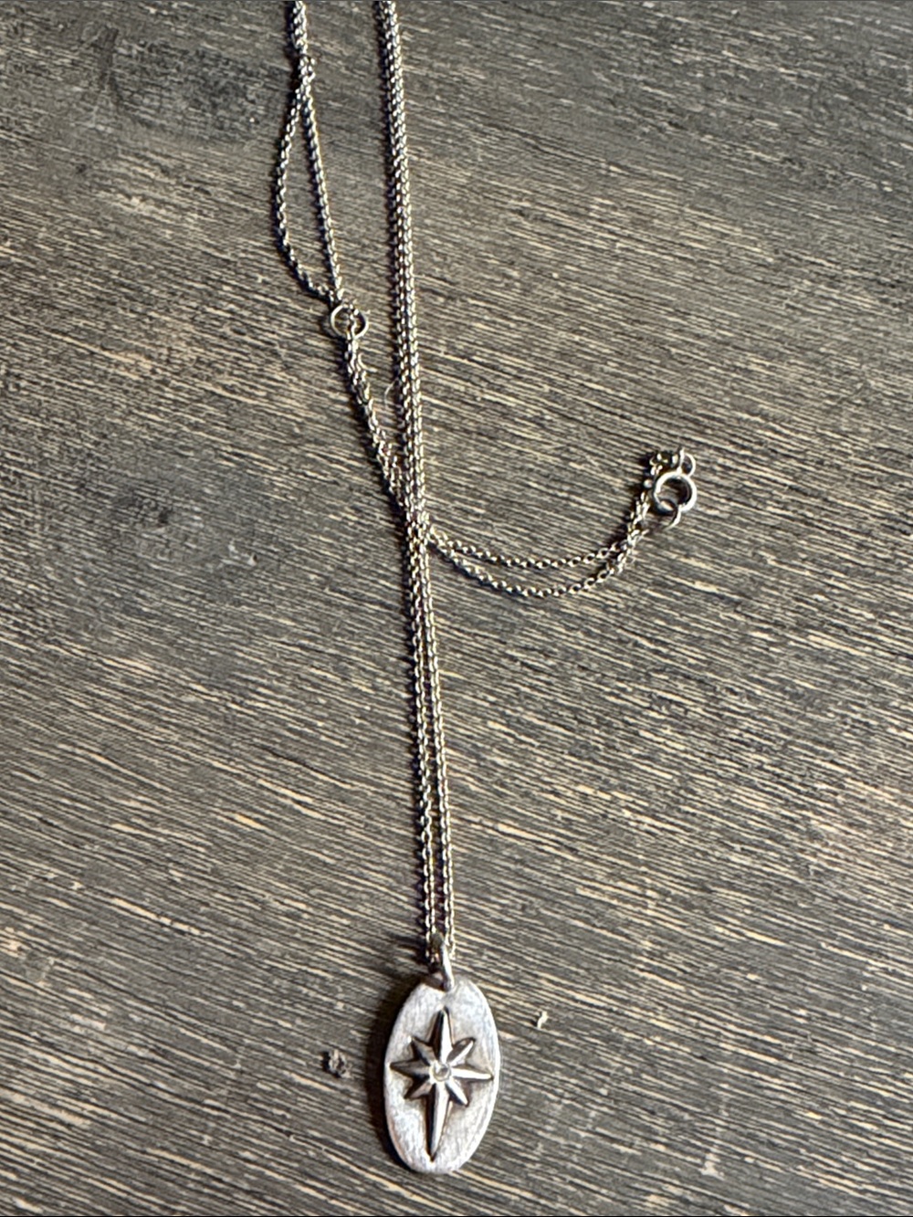 Silver Starburst Pendant Necklace - sterling on adjustable chain 18 inch